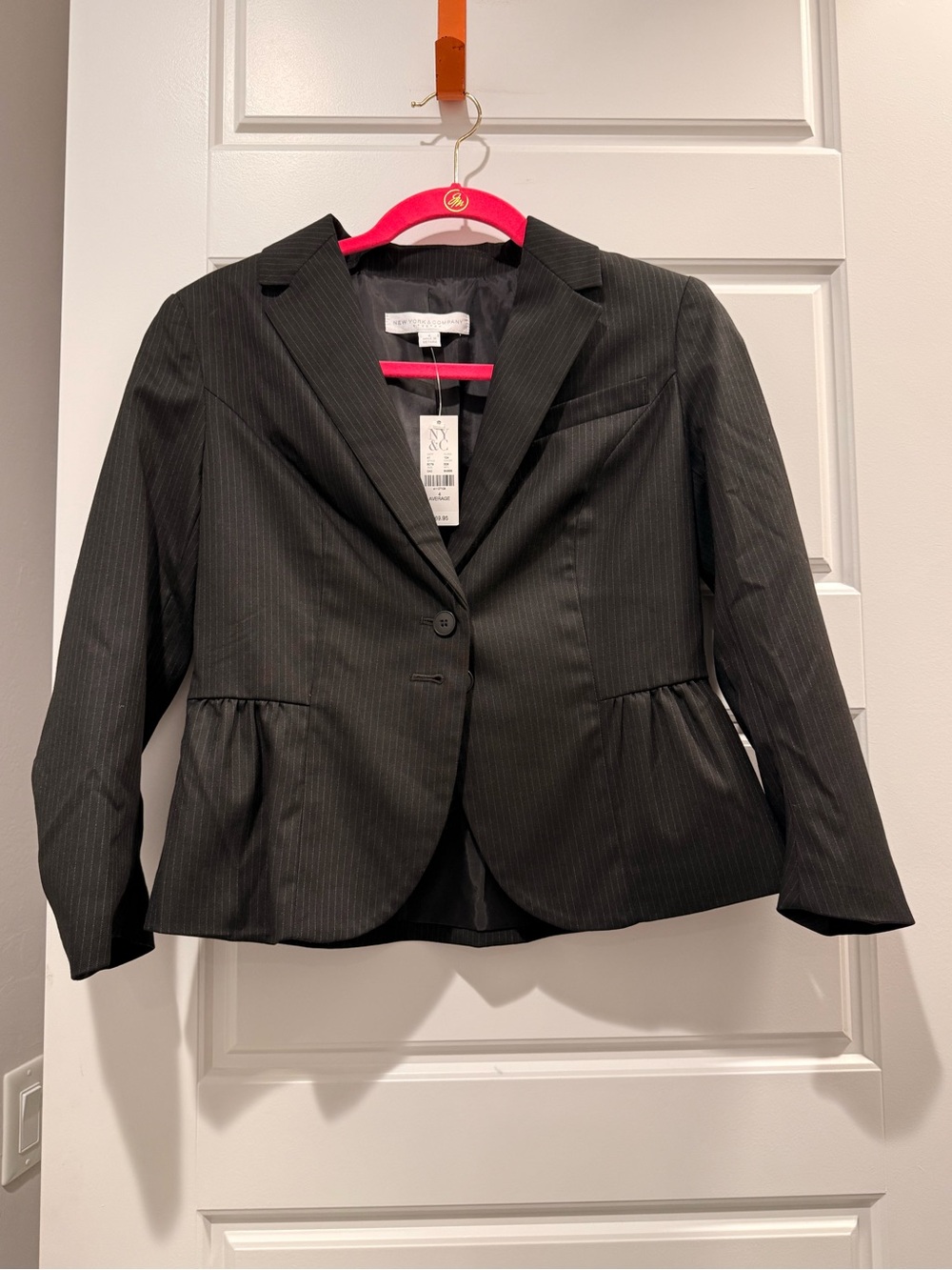 New York & Company Black Pinstripe Peplum Blazer